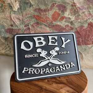 Obey Swords 2009 Shepard Fairey Die Cast Metal Sign Propaganda Plaque